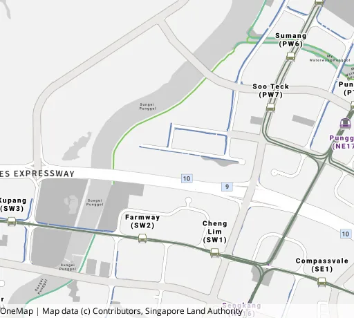 Map of the area around Blk 231B Sumang Lane in Punggol, showing 400 m and 1 km rings and 3 primary schools within 1 km
