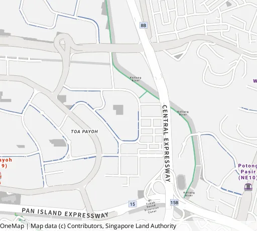 Map of the area around Blk 232 Lor 8 Toa Payoh in Toa Payoh, showing 400 m and 1 km rings and 3 primary schools within 1 km