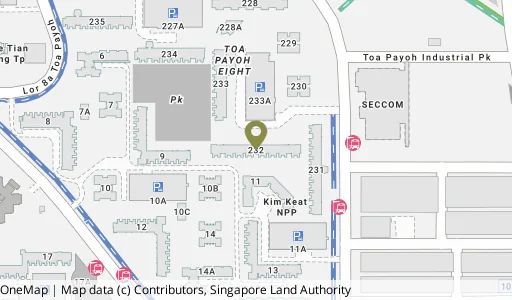 Location map of Blk 232 Lor 8 Toa Payoh, a HDB resale block in Toa Payoh, Singapore
