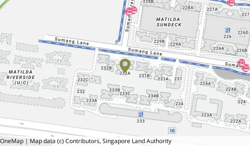 Location map of Blk 232A Sumang Lane, a HDB resale block in Punggol, Singapore