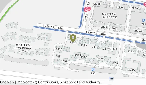 Location map of Blk 232B Sumang Lane, a HDB resale block in Punggol, Singapore