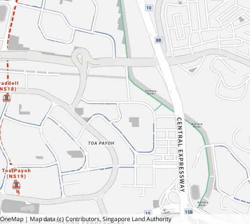 Map of the area around Blk 235 Lor 8 Toa Payoh in Toa Payoh, showing 400 m and 1 km rings and 2 primary schools within 1 km