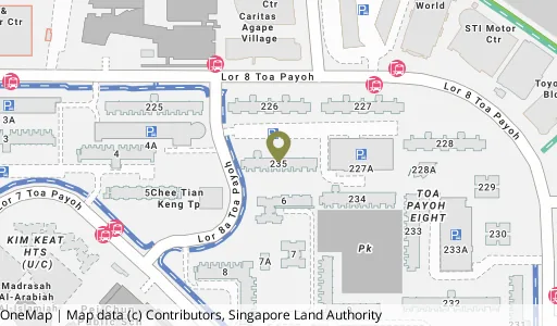 Location map of Blk 235 Lor 8 Toa Payoh, a HDB resale block in Toa Payoh, Singapore
