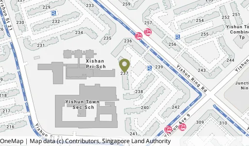 Location map of Blk 237 Yishun Ring Rd, a HDB resale block in Yishun, Singapore