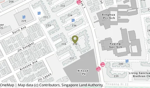 Location map of Blk 238 Hougang Ave 1, a HDB resale block in Hougang, Singapore
