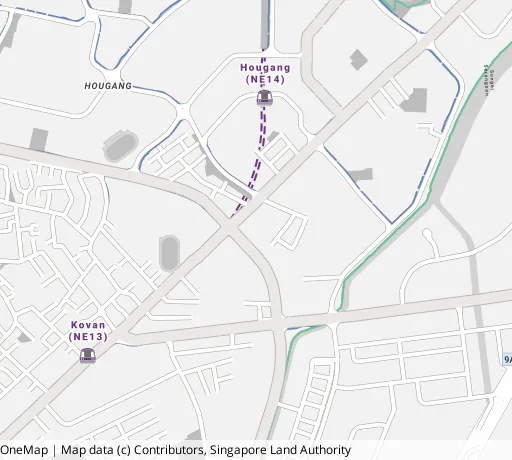 Map of the area around Blk 24 Hougang Ave 3 in Hougang, showing 400 m and 1 km rings and 3 primary schools within 1 km