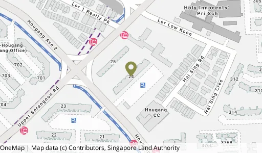 Location map of Blk 24 Hougang Ave 3, a HDB resale block in Hougang, Singapore