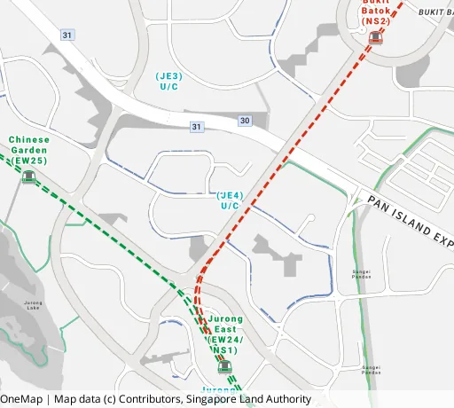 Map of the area around Blk 240A Jurong East Ave 1 in Jurong East, showing 400 m and 1 km rings and 3 primary schools within 1 km