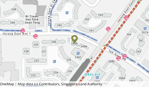 Location map of Blk 240A Jurong East Ave 1, a HDB resale block in Jurong East, Singapore
