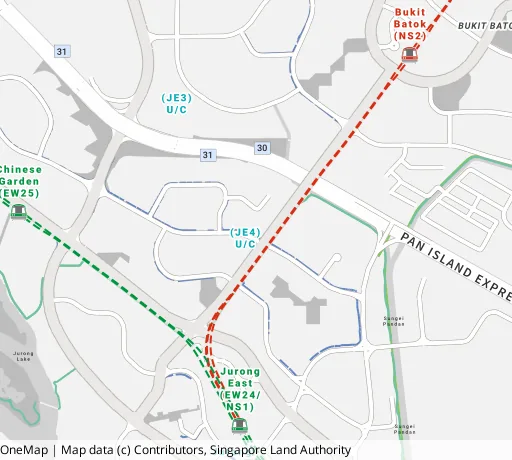 Map of the area around Blk 241 Jurong East St 24 in Jurong East, showing 400 m and 1 km rings and 3 primary schools within 1 km