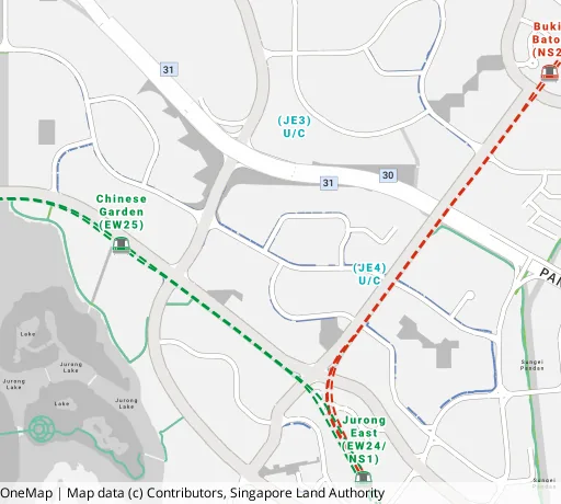 Map of the area around Blk 247 Jurong East St 24 in Jurong East, showing 400 m and 1 km rings and 4 primary schools within 1 km