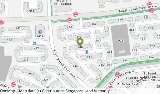 Location map of Blk 248 Bt Batok East Ave 5, a HDB resale block in Bukit Batok, Singapore