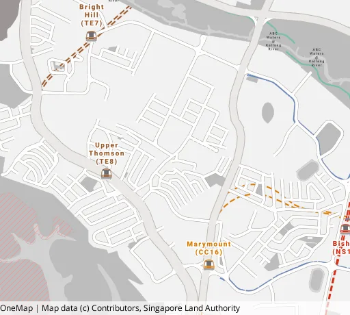 Map of the area around Blk 25 Sin Ming Rd in Bishan, showing 400 m and 1 km rings and 1 primary school within 1 km
