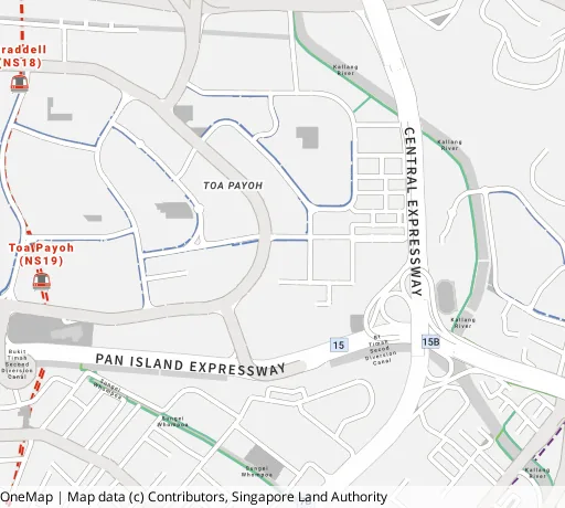 Map of the area around Blk 25 Toa Payoh East in Toa Payoh, showing 400 m and 1 km rings and 3 primary schools within 1 km