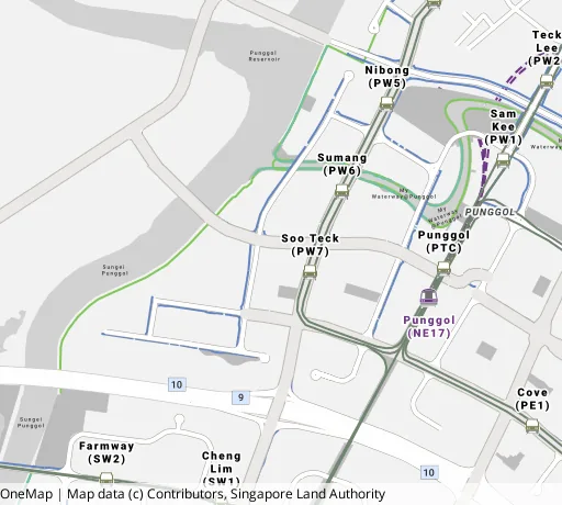 Map of the area around Blk 256B Sumang Walk in Punggol, showing 400 m and 1 km rings and 3 primary schools within 1 km