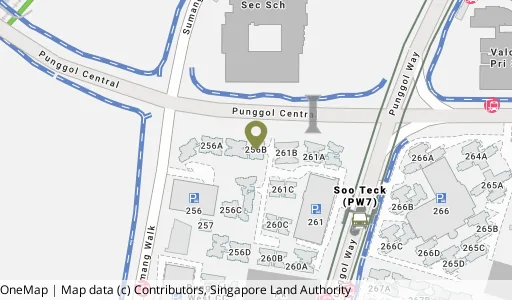Location map of Blk 256B Sumang Walk, a HDB resale block in Punggol, Singapore