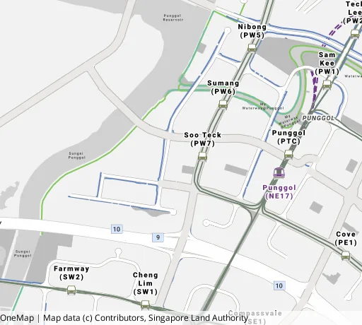 Map of the area around Blk 256D Sumang Walk in Punggol, showing 400 m and 1 km rings and 3 primary schools within 1 km