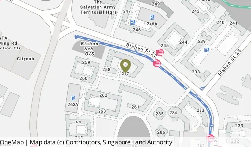 Location map of Blk 257 Bishan St 22, a HDB resale block in Bishan, Singapore