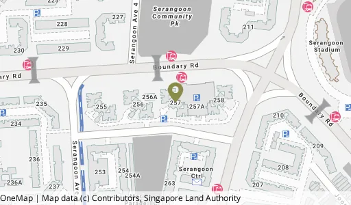 Location map of Blk 257 Serangoon Ctrl Dr, a HDB resale block in Serangoon, Singapore