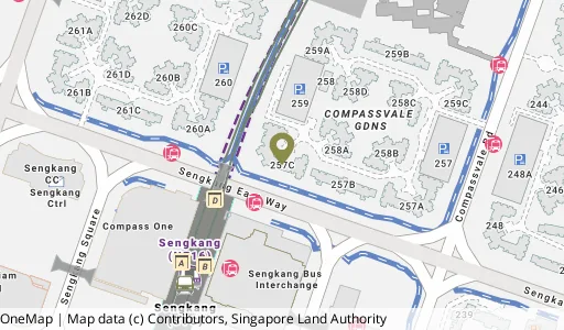 Location map of Blk 257C Compassvale Rd, a HDB resale block in Sengkang, Singapore