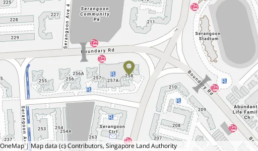 Location map of Blk 258 Serangoon Ctrl Dr, a HDB resale block in Serangoon, Singapore