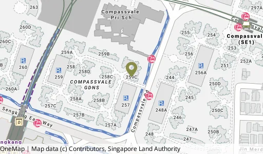 Location map of Blk 259C Compassvale Rd, a HDB resale block in Sengkang, Singapore