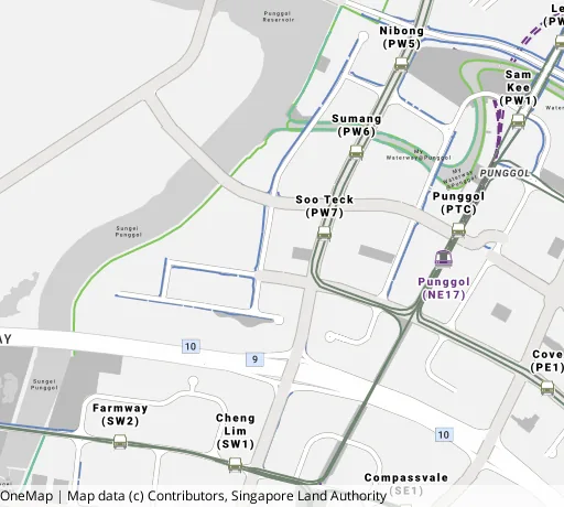 Map of the area around Blk 259C Punggol Field in Punggol, showing 400 m and 1 km rings and 3 primary schools within 1 km