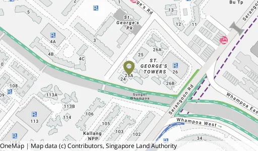 Location map of Blk 25A St. George's Lane, a HDB resale block in Kallang/Whampoa, Singapore