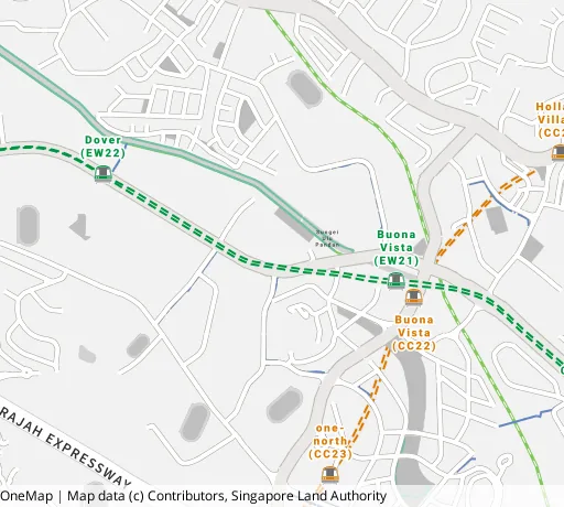 Map of the area around Blk 26 Ghim Moh Link in Queenstown, showing 400 m and 1 km rings and 2 primary schools within 1 km