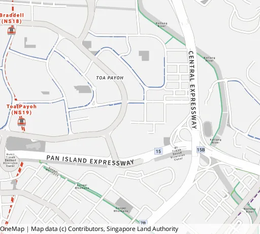 Map of the area around Blk 26 Toa Payoh East in Toa Payoh, showing 400 m and 1 km rings and 3 primary schools within 1 km