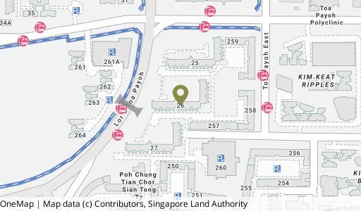Location map of Blk 26 Toa Payoh East, a HDB resale block in Toa Payoh, Singapore