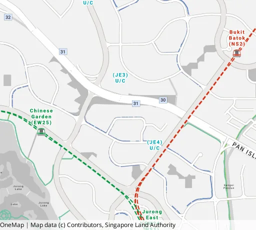 Map of the area around Blk 260 Jurong East St 24 in Jurong East, showing 400 m and 1 km rings and 4 primary schools within 1 km