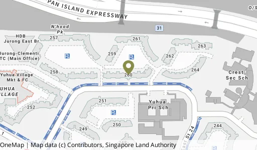 Location map of Blk 260 Jurong East St 24, a HDB resale block in Jurong East, Singapore