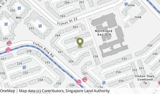Location map of Blk 260 Yishun St 22, a HDB resale block in Yishun, Singapore