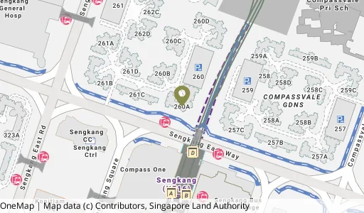 Location map of Blk 260A Sengkang East Way, a HDB resale block in Sengkang, Singapore
