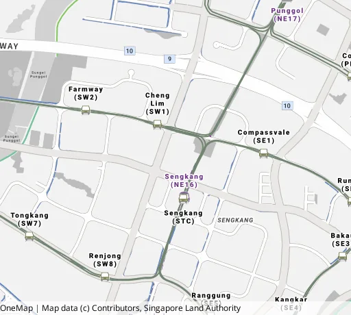 Map of the area around Blk 262D Compassvale St in Sengkang, showing 400 m and 1 km rings and 6 primary schools within 1 km