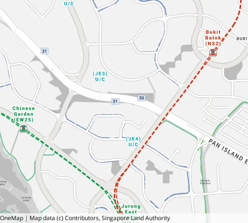 Map of the area around Blk 264 Jurong East St 24 in Jurong East, showing 400 m and 1 km rings and 2 primary schools within 1 km