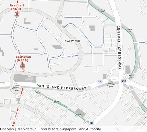 Map of the area around Blk 264 Toa Payoh East in Toa Payoh, showing 400 m and 1 km rings and 2 primary schools within 1 km