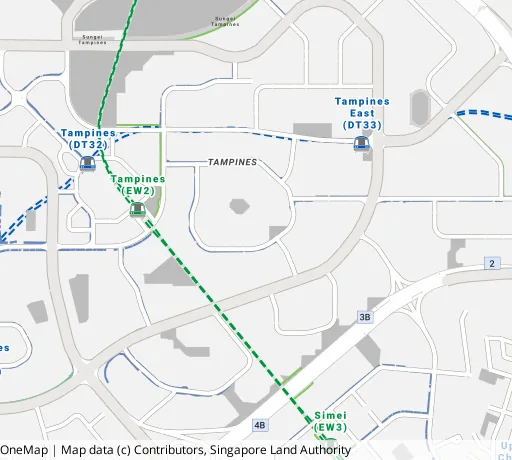 Map of the area around Blk 265 Tampines St 21 in Tampines, showing 400 m and 1 km rings and 5 primary schools within 1 km
