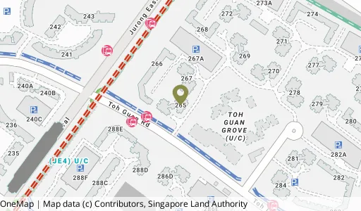 Location map of Blk 265 Toh Guan Rd, a HDB resale block in Jurong East, Singapore