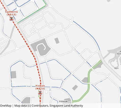 Map of the area around Blk 265 Yishun St 22 in Yishun, showing 400 m and 1 km rings and 4 primary schools within 1 km
