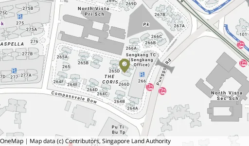 Location map of Blk 265E Compassvale Bow, a HDB resale block in Sengkang, Singapore