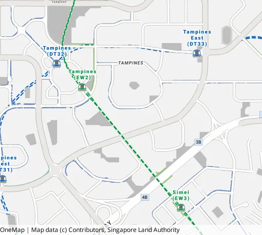 Map of the area around Blk 267 Tampines St 21 in Tampines, showing 400 m and 1 km rings and 4 primary schools within 1 km