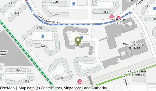 Location map of Blk 267 Tampines St 21, a HDB resale block in Tampines, Singapore