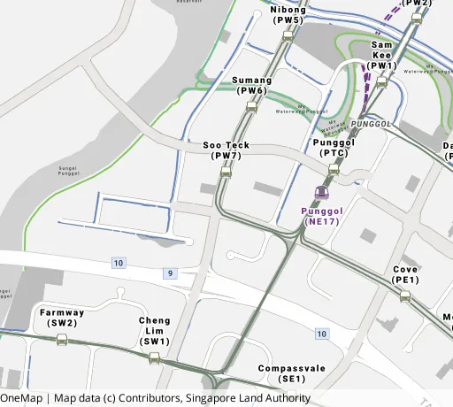 Map of the area around Blk 268B Punggol Field in Punggol, showing 400 m and 1 km rings and 4 primary schools within 1 km
