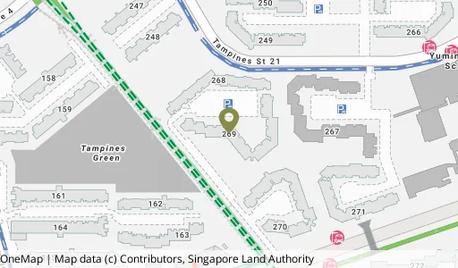 Location map of Blk 269 Tampines St 21, a HDB resale block in Tampines, Singapore