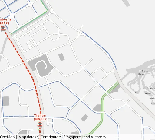 Map of the area around Blk 269 Yishun St 22 in Yishun, showing 400 m and 1 km rings and 4 primary schools within 1 km
