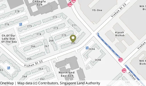 Location map of Blk 269 Yishun St 22, a HDB resale block in Yishun, Singapore