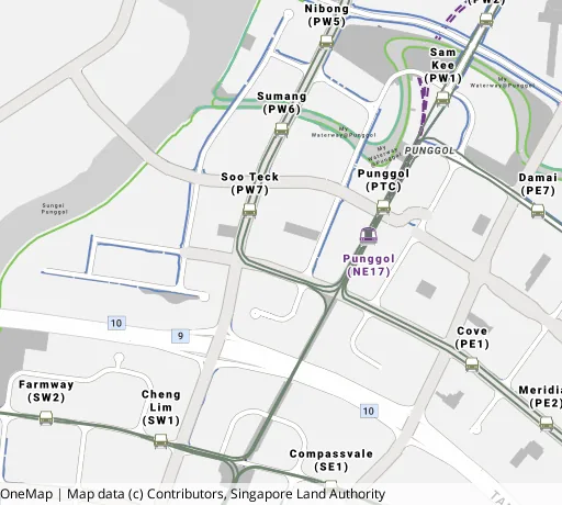 Map of the area around Blk 269C Punggol Field in Punggol, showing 400 m and 1 km rings and 4 primary schools within 1 km