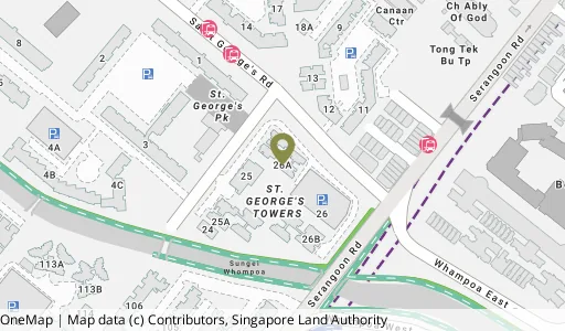 Location map of Blk 26A St. George's Lane, a HDB resale block in Kallang/Whampoa, Singapore
